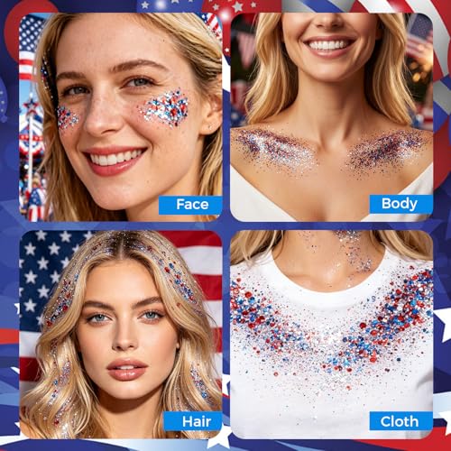 TOSOUATOP STAR X1 Patriotic Face & Body Glitter Stick for 4th of July & USA Outfits