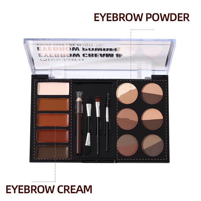 MAEPEOR Eye Brow Kit Waterproof Eyebrow Palette Set 12 Colors Eyebrow Powder 5 Colors Brow Wax 3 Brushes 1 Eyebrow Pencil for Novice and Professional (Set 01)