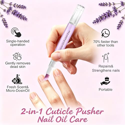 Brenqe 2-in-1 Purple Cuticle Oil Pusher Pen for Dry Nails & Hangnails - Moisturizing
