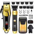 HIENA PRO Professional Cordless Hair Clippers for Men, T-Blade Beard Trimmer & Foil Shaver Set, Rechargeable Barber Clipper Kit and Hair Cutting Set, Facial Grooming Kit with LED Display