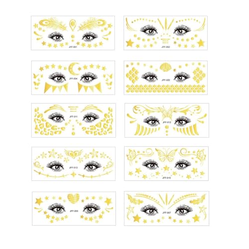 Gold Temporary Tattoos for Women - Glitter Festival Face Stickers