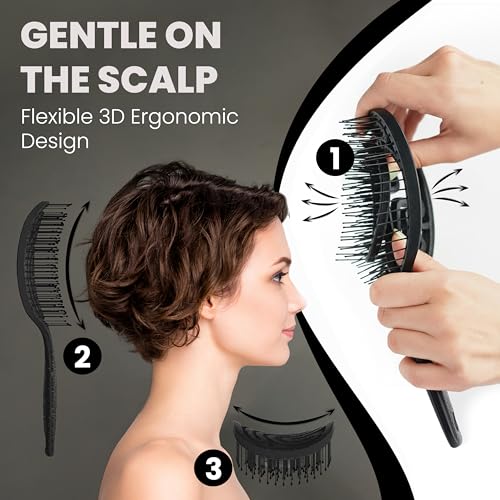 Walcora Black Detangler Brush for Wet & Dry Hair - Pain-Free, Gentle Hairbrush for Women, Men & Kids