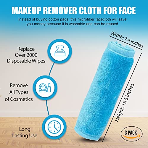 Makeup Remover Face Towel for Women - Removes Mascara Lipstick Eyeliner even heavy Foundation | Wash Cloth for Face and Neck | Quick Dry Wash Cloth for Gentle Facial Cleansing | washable and reusable
