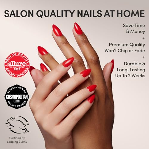 Glamnetic 3B Fiery Red Short Almond Press-On Nails 30pc Nail Kit