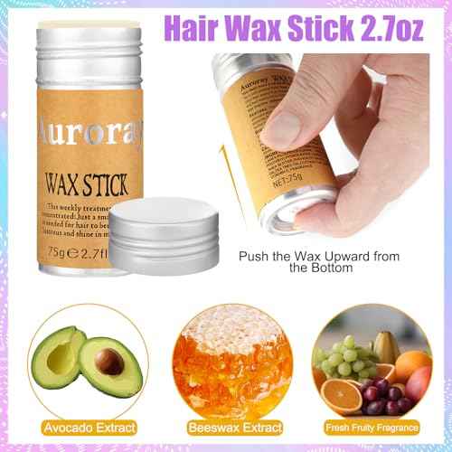 7Pcs Hair Finishing Stick Set with 1Pcs Slick Back Brush,1Pcs Fly Away Stick for Hair,50PCS Bobby Pins,400Pcs Elastic Rubber Bands