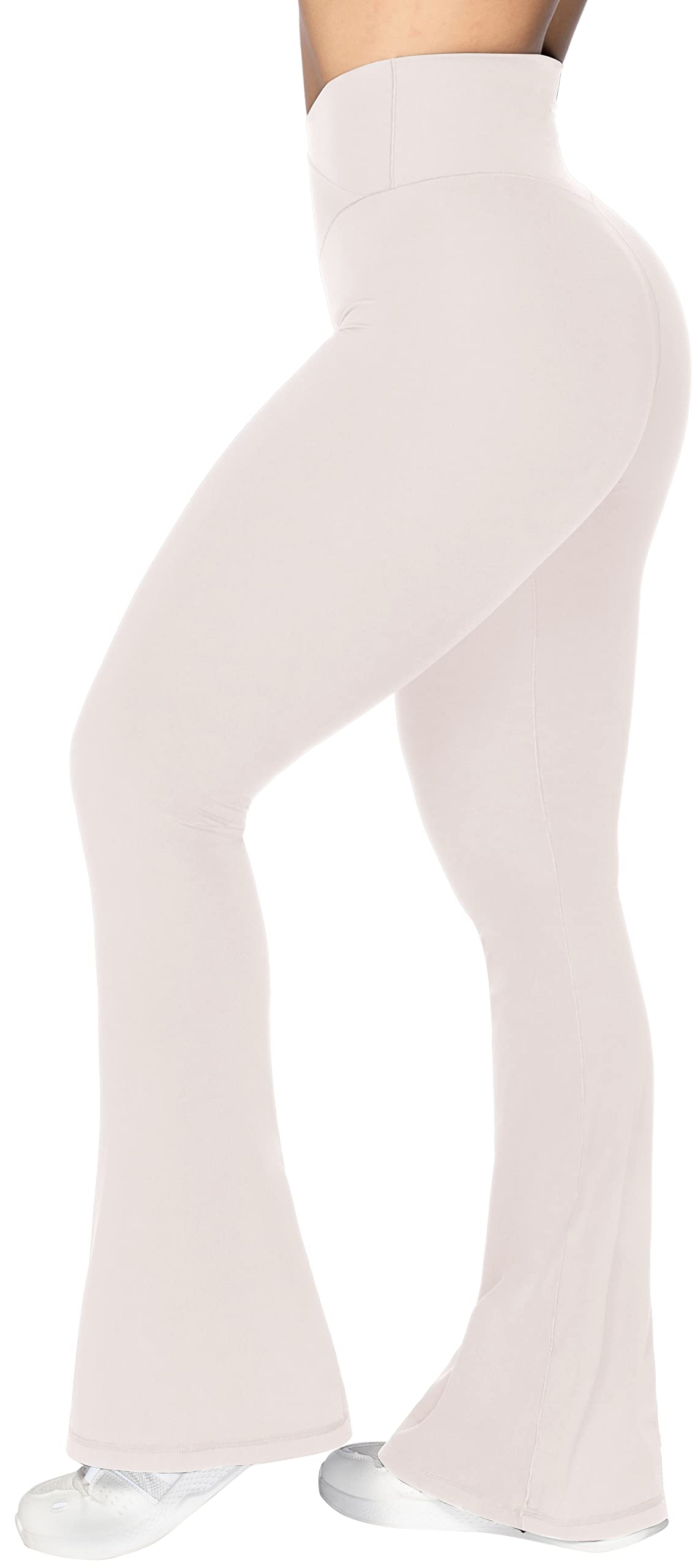 Sunzel Flare Leggings, Crossover Yoga Pants for Women with Tummy Control, High-Waisted and Wide Leg Beige