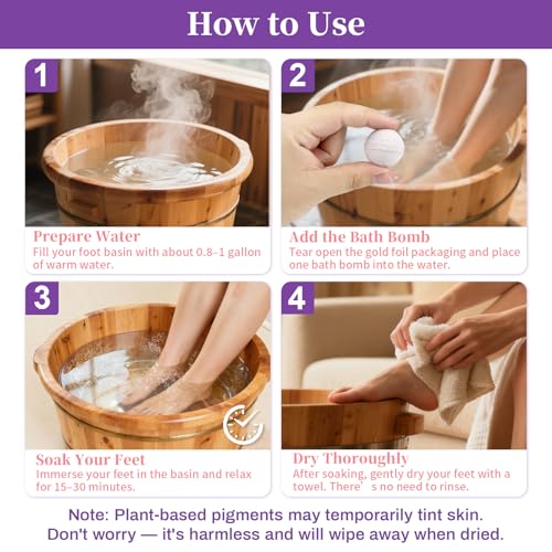 12-Piece Foot Bath Bombs - Rose & Lavender Foot Soak for Dry Cracked Feet