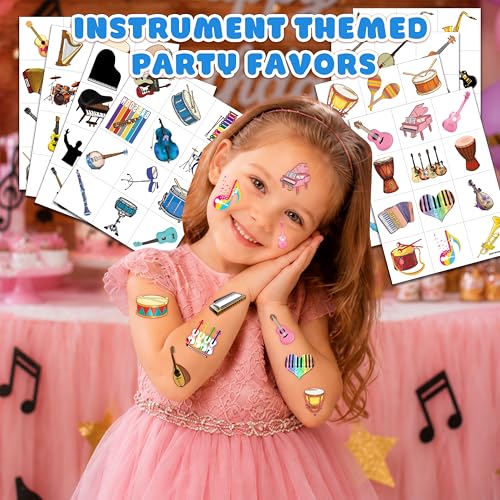 96 PCS Musical Instrument Temporary Tattoos for Kids