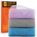 African Exfoliating Net Bath Sponge 3 Pcs - UJFQBH, Color Variants Purple Gray Blue, 30in x 80in