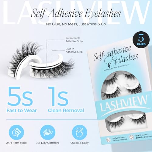 Self Adhesive Eyelashes 5 Pairs Cat Eye Wispy Press On Lashes