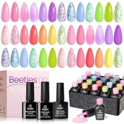 Beetles Gel Nail Polish Set - 28 Pcs Pastel Pink Yellow Green Blue Glitter Macaron Color Gel Polish Set Fluttered Eden Soak Off Nail Polish UV LED Nails Art Christmas Gifts for Women Girl