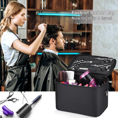 Noverlife Large Capacity Barber Carrying Case with Shoulder Strap, Professional Salon Hair Cutting Scissor Box Durable Hairdressing Tool Storage Bag Portable Hair Styling Makeup Pet Grooming Organizer