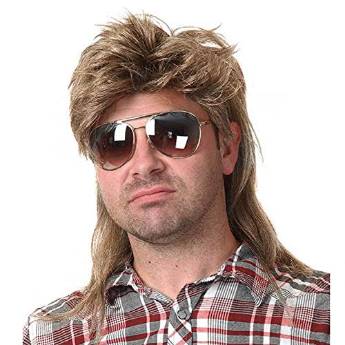 Mens Mullet Wig Light Brown 80s Party Costume