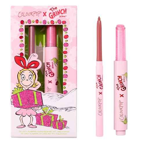 ColourPop x The Grinch Pinky Who Lip Makeup Kit - Limited Edition Lip Liner & Plumping Gloss Balm Hybrid Duo - Visibly Plumps Lips & Delivers Buildable Color (2 Count)