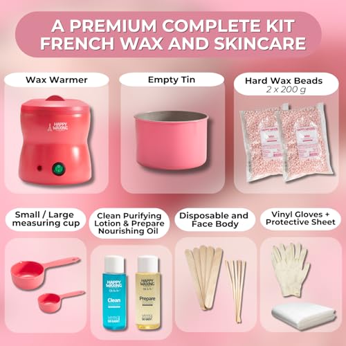Premium Home Waxing Kit by Perron Rigot - The Original Pain-Free Hard Wax - Automatic Heater, Measuring Cups & Hypoallergenic Beads for Brazilian, Face & Body - Complete Salon Set