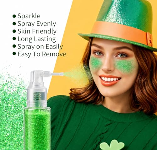 MEICOLY Green Body Glitter Spray for St Patrick's Day Festival & Stage Makeup