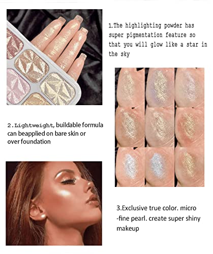 8 Colors Face Highlighter Palette with Mirror & Shimmer