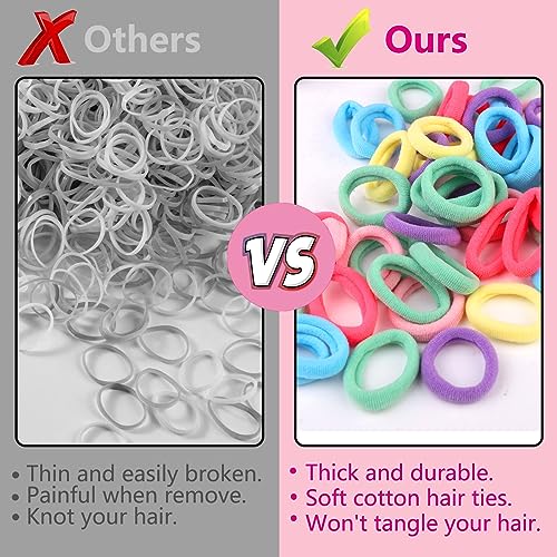 Baby Hair Ties 100 Pack - Multicolor Cotton Elastic Ponytail Holders for Girls & Kids
