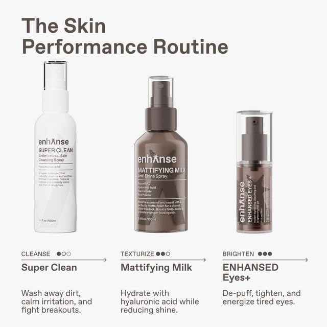 ENHANSE Mattifying Milk Anti Shine Matte Spray for Men, Hydrating Hyaluronic Acid, Rice Powder, RejuveNAD, Liquid Powder to Blur Pores & Control Shine, Clean, Oily Skin, 3.4 Fl Oz