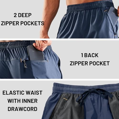 MIER Men's Quick Dry Running Shorts with Zipper Pocket Elastic Waist Athletic Workout Exercise Shorts