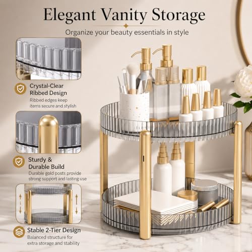 360° Rotating Makeup Organizer - 2 Tier Spinning Cosmetics Storage