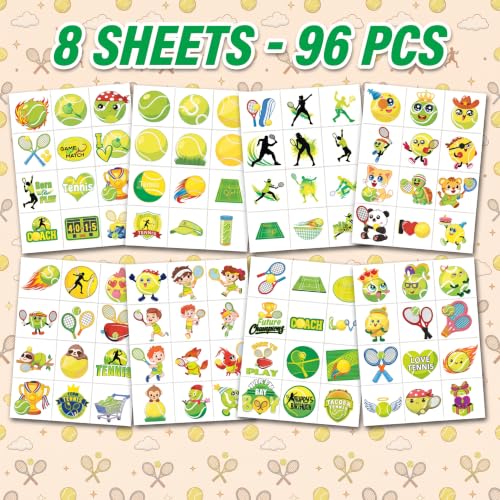 96 PCS Tennis Ball Temporary Tattoos for Kids Party