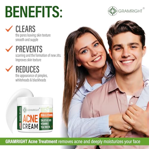 Acne Face Cream - Acne Spot Treatment for Face & Acne Dots - Tea Tree Oil & Salicylic Acid - Natural Cystic Acne Treatment - Made in USA - For All Skin Types - Acne Scar Cream & Pimple Remover 4 fl.oz