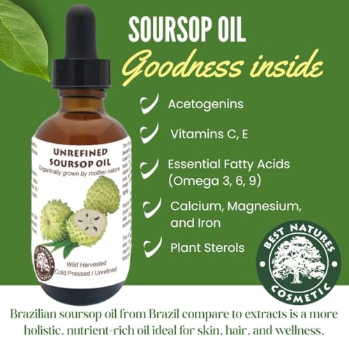Virgin Soursop Oil (Anona Muricata, Graviola, Guanabana) ? 100% Pure, Organic, Cold-Pressed, Unrefined ? 2oz - 60ml ? Natural Facial Oil & Moisturizer for Dry, Damaged, or Sensitive Skin