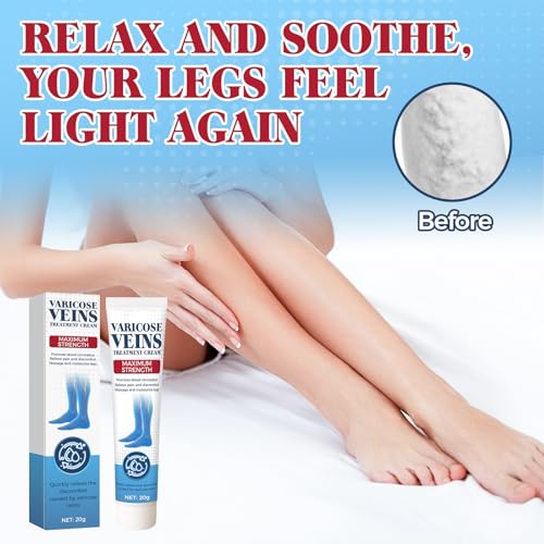 Varicose Veins Treatment for Legs, Varicose Veins Cream for Spider Veins, Relaxing Leg Cream Formula to Improve Circulation, Soothe Tired Legs and Reduce Heaviness