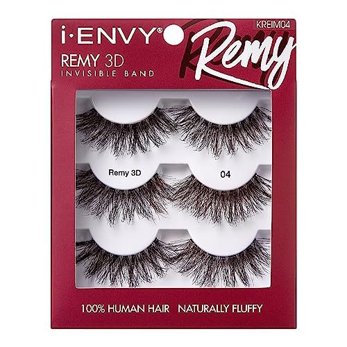 i-ENVY False Lashes, Remy 3D Lashes Value Pack Human Hair Natural Fluffy Wispy Invisible Band Seamless Look Reusable Eyelashes (04)