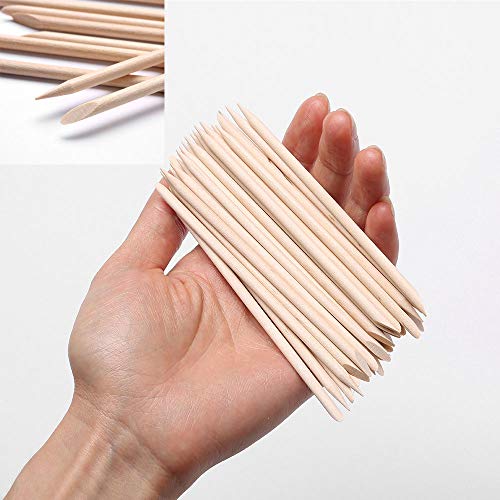 A-Wood 100 Pcs Orange Wooden Nail Sticks Double Sided Cuticle Pusher Manicure Pedicure Tool