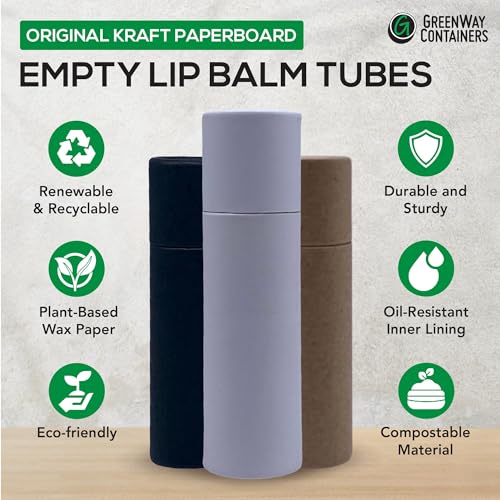 GreenWay 0.3oz / 8.5g Kraft Paperboard Lip Balm Tubes with Lids - 100 Pack Lip Gloss Tubes Refillable DIY Cosmetic Containers - Lip Balm Containers Chapstick Tubes Empty Holder Tubes - Brown