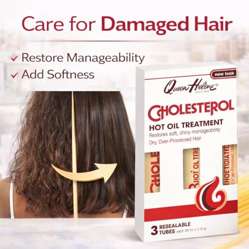Queen Helene Cholesterol Hot Oil Treatment for Dry, Over-Processed Hair, Restores Soft, Shiny Manageability,1 FL OZ Tube - 12 Count