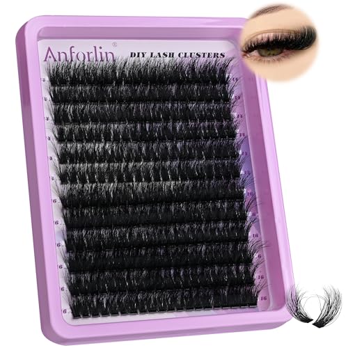 Lash Clusters 14-16mm Cluster Lashes Eyelash Extension 100D Thick Volume Eyelash Clusters 240 pcs D Curly Individual Lashes Wispy Lash Extension Supplement Pack DIY at Home by Anforlin