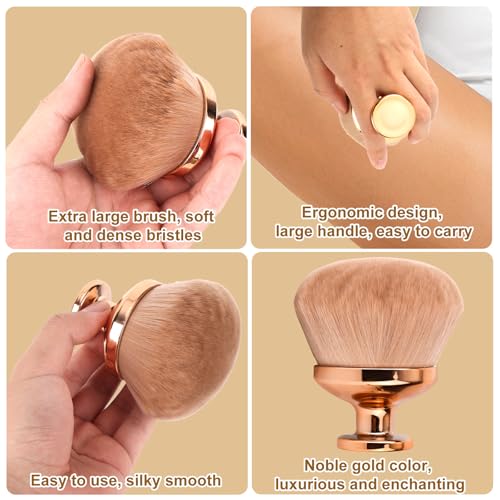 Extra Large Body Makeup Brush for Self Tanner, 3.54 Inch Big Wide-Headed Tan Oval Brush Bronzers Blend Self Tanning Applicator with Drawstring Bag for Face Neck Back Legs & Dry Use (Gold)