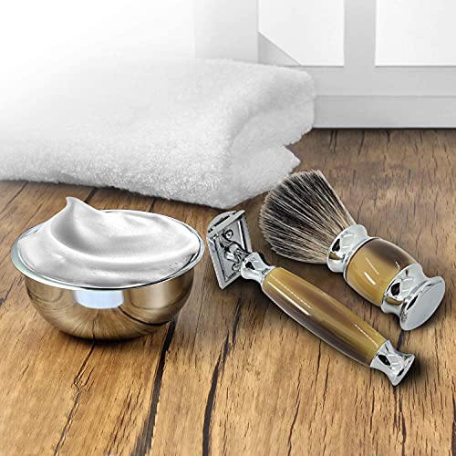 Straight Razor Shaving Kit for Men,Wet Shaving Brush and Bowl Set,Luxury Father's Day Gifts Set Includes Shave Brush,Soap,Stainless Steel Bowl,Shaving Stand,Double Edge Safety Razor with 10 Blades