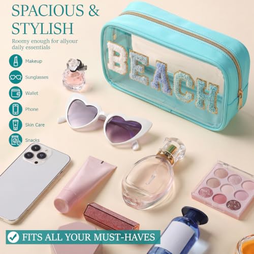 Clear Beach Makeup Bags 6-Pc Set with Chenille Letters