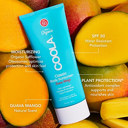 COOLA Organic Sunscreen SPF 50 Sunblock Body Lotion, Dermatologist Tested Skin Care for Daily Protection, Vegan and Gluten Free, Guava Mango, 5 Fl Oz