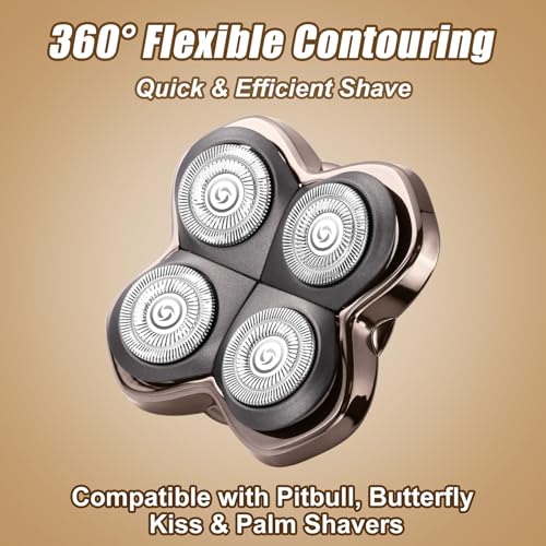 PRO 4 Head Replacement Blades for Skull Pitbull, Palm & Butterfly Kiss Shavers - 4D Floating Rotary Heads for Close and Smooth Shaving - Japanese Stainless Steel Wet & Dry Shaving Blade Head