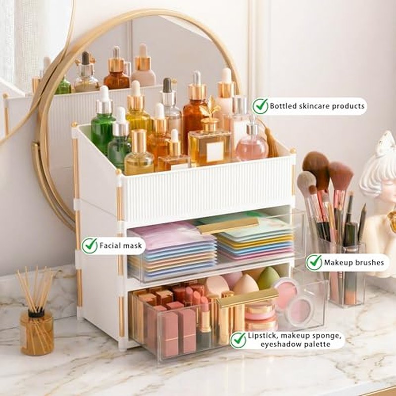 Large Capacity Makeup Organizer with Brush Holder & Drawer