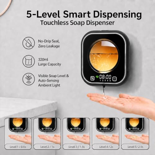 Wall Mounted Touchless Soap Dispenser with LED Clock - 320ML
