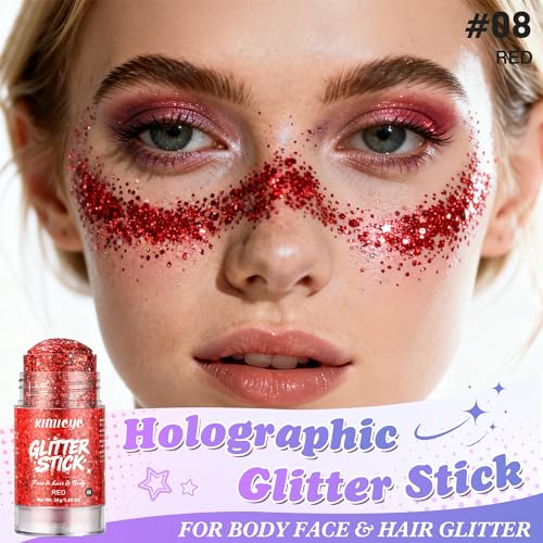 KIMIEYE Red Glitter Stick #8 for Face & Body, Patriotic Rave Makeup, 1.06 oz