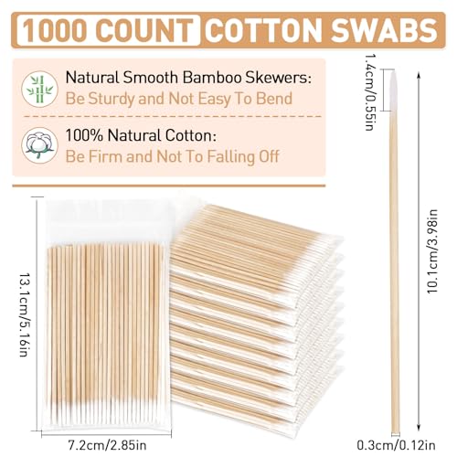 Pointed Tip Microblading Cotton Swabs with Wood Handles - 1000 Count
