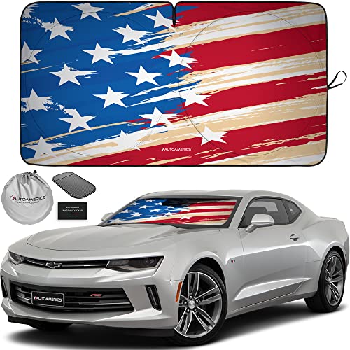 Autoamerics 1-Piece Windshield Sun Shade Gray Camo American Flag USA Design - Foldable Car Front Window Sunshade for Most Sedans SUV Truck - Blocks Max UV Rays and Keeps Your Vehicle Cool - Large