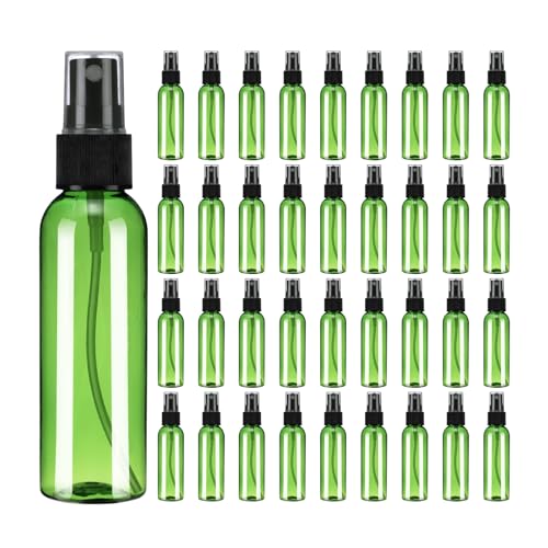 uxcell 100Pack Spray Bottles, 2Oz/60ML Reusable Clear Empty Mist Plastic Mini Travel Bottle Set,Small Refillable Liquid Containers for Household Use, Essential Oil, Cleaning (Green Black)