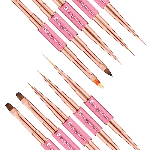 Pink Professional Double-Ended Nail Art Brush Set - 5 Pcs for DIY & Salon