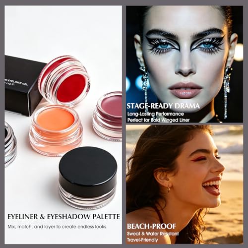 QHOSIULI Burgundy Waterproof Gel Eyeliner & Eyeshadow 2-in-1 Cream Pot - Long-Lasting, Smudge-Resistant, Matte Waterline Makeup with Brush
