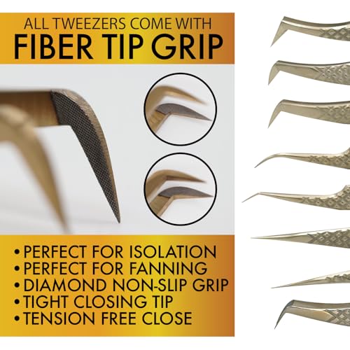 Slim Curved Bootie Tweezer - Diamond Grip Lash Tweezers for Eyelash Extensions - Fiber Tip Lash Tweezers for Classic & Volume Lash Extensions ? Gold