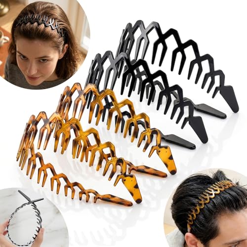 AHONEY 4 Pack Zig Zag Headbands with Teeth Non-Slip