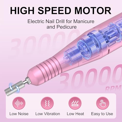 Portable Electric Nail Drill Kit - 30000 RPM Rechargeable E-File with 11 Bits